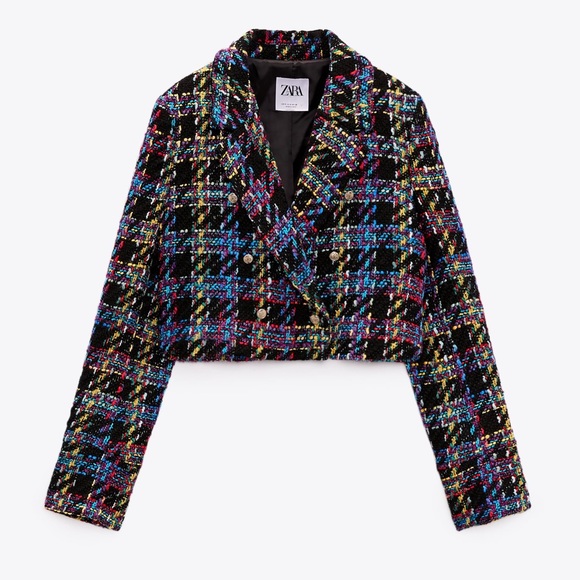 NWT ZARA Textured Cropped Tweed Double-Breasted Jacket Blazer Size S - Picture 12 of 12
